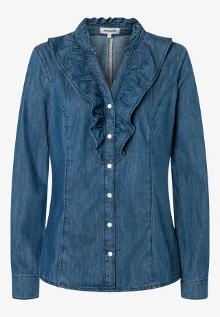 MORE & MORE - Jeansbluse mit Rüsche denim - Gr. - 34