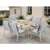 MeXo Gartenlounge-Set Gartenmöbel Set mit Esstisch, (Gartenessgruppe Set 6 Personen, Aluminium, wetterfest, hoher Sitzkomfort), mit pflegeleichte Polywood-Tischplatte, bis 140 kg belastbar
