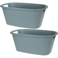 Koopman Wäschekorb Wäschewanne Kunststoff Pastellfarben 2 er Set (Set, 2 St., Packung), 2 Stk, 35 Liter, Grün, Rattan-Optik, Kunststoff