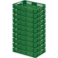 BRB-Lagertechnik Stapelbox 10x Eurobehälter/Bäckerkiste durchbrochen, LxBxH 600x400x90 mm, Stoßfest, robust und formstabil