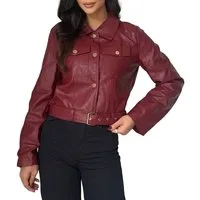 Ital-Design Lederimitatjacke Cropped Kunstlederjacke für Damen – Trendig & Vielseitig (90764021) Bikerjacke in Weinrot