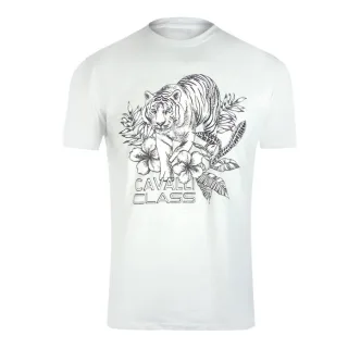 Cavalli Class - Weißes T-shirt Mit Tiger-blumenlogo