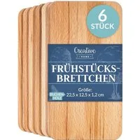 Creative Home Frühstücksbrett Set Frühstücksbrettchen Holz 22,5 x 12,5 x 1,2 cm Schneidebrett, (6-St), geölt