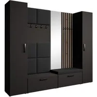 Beautysofa Garderobenschrank mit gepolsterten Paneelen und Spiegel MARGARET XL (zwei praktische Schuhschränke und zwei komfortable Kleiderschränke mit Kleiderstangen) mit dekorative Lamellen und praktischen Kleiderhaken