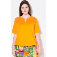 Ulla Popken T-Shirt T-Shirt Gummisaum Biesen V-Ausschnitt Halbarm