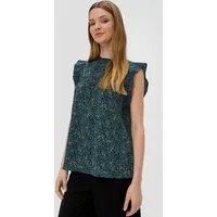 QS Blusentop Bluse Gemusterte Bluse mit Volant-Ärmeln