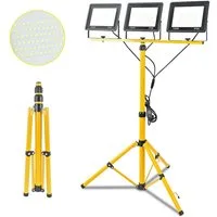Ophy Arbeitsleuchte Stabile LED Arbeitsleuchte mit höhenverstellbarem Stativ, 300W, 3 Leuchtköpfe, IP66 wasserdicht – für Baustelle, Werkstatt & Garage
