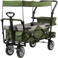 Zelsius Bollerwagen faltbar mit Dach, Grün / Grau, Transportwagen mit Gurtsystem