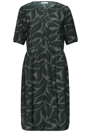 Street One - Knielanges Kleid mit Split Neck und Print deep bound green - Gr. - 44