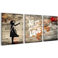 Novart Bild Wandbilder Set Banksy Style Collage - 3 Bilder Wohnzimmer Streetart, Balloon Girl, made in Germany