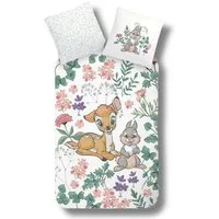 MTOnlinehandel Kinderbettwäsche "Flower" Renforcé in 135x200 + 80x80 cm, Disney, 100% Baumwolle, 2 teilig, Wende- Motiv mit Bambi & Klopfer, weiß, mint, rose