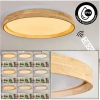 hofstein Deckenleuchte dimmbare Deckenleuchte aus Holz/Metall/Kunststoff in Natur/Weiß, LED wechselbar, 2700-6500 Kelvin, dimmbar über Fernbedienung, (50 cm), auch für Badezimmer, IP44
