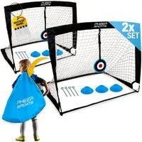PHIBER-SPORTS Fußballtor 2er Tor Kinder Set (Verbesserte 2023 Version mit verstärkter Glasfaser, Inkl. Tragetasche, 6x Hütchen, 2x Ziel), Fussballtore Für Garten Kinder, Fussballtor Outdoor, Fußball Tor
