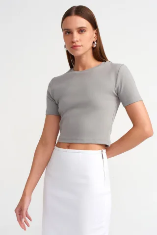 Damen Slim Fit Crop Crew Neck T-Shirt