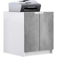 Vladon Kommode Logan (Aktenschrank, mit 2 Fächern und 2 Türen), Druckerschrank Weiß matt/Beton Dunkel Optik (51 x 60,5 x 54 cm)