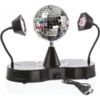 SATISFIRE Discolicht Spiegelkugel 2 LED Schwanenhals Spots Party Disco Effekt USB/Batterie, LED Classic, RGBA (rot, grün, blau, amber)