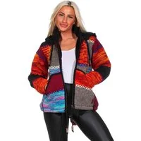 KUNST UND MAGIE Kapuzenstrickjacke Damen Strickjacke Wolle Jacke +Fleecefutter +abnehmbarer Zipfelkapuze