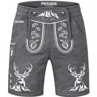 PAULGOS Trachtenhose Herren Jogginghose Design Lederhose Kurz Sweathose Bermuda Shorts JOK4
