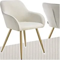 tectake Esszimmerstuhl Küchenstuhl gepolstert, in Cordoptik, 58 x 62 x 82 cm (Wohnzimmerstuhl Marilyn in creme/gold, 1 St), durchgehende Lehne, Stahlbeine, bodenschonend, Belastbarkeit 120 kg