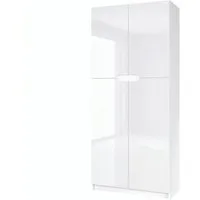 Vladon Aktenschrank Logan (Aktenschrank, mit 5 Fächern und 4 Türen) Weiß matt/Weiß Hochglanz (82 x 184 x 37 cm)
