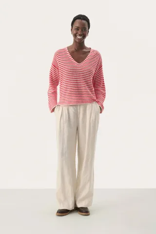 Strickpullover Gerade Passform white red