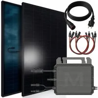 SUNNIVA Balkonkraftwerk 920W BIFAZIAL FULLBLACK, (komplett Steckdose MARSTEK 800 Watt Wechselrichter, PV Solaranlage Komplettset, 2x460W N-Type Glas-Glas Bifacial Solarmodule, 5m Kabel, 4x1m Solarkabel)
