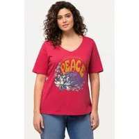 Ulla Popken T-Shirt T-Shirt Pailletten Classic V-Ausschnitt Halbarm