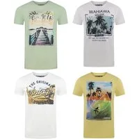riverso T-Shirt Herren Printshirt RIVLukas 4er Pack Regular Fit (Vorteilspack, 4-tlg) Kurzarm Tee Shirt mit Rundhalsausschnitt aus 100% Baumwolle