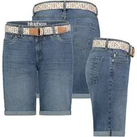 SUBLEVEL Bermudas Damen Jeans Shorts Bermuda Kurze Hose Short Denim Stretch Denim Gürtel