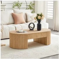 Celya Couchtisch Ovaler, Fluted geriffelter Kaffeetisch aus Holz (Moderner Stauraum Wohnzimmertisch mit Schublade für Sofa)