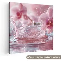OneMillionCanvasses® Leinwandbild Abstrakt - Modern - Wasser - Orchidee, Fotodruck (1 St), Wandbild, Deko Schlafzimmer Wohnzimmer Flur 20x20 cm