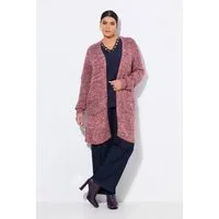 Ulla Popken Strickjacke Long-Strickjacke Grobstruck V-Ausschnitt Langarm