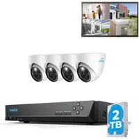 Reolink Überwachungskamera 12 MP Ultra HD PoE (Außenbereich, Innenbereich, 8-Kanal NVR mit 2TB HDD und 4 Dome Kameras, Zwei-Wege-Audio,Farb-Nachtsicht,Dauernde 24/7 Aufzeichnung)
