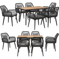 Swing&Harmonie Garten-Essgruppe für 6-8 Personen mit Tisch, Seilgeflecht-Stühle Esstisch, (Garten Sitzgruppe, wetterfest, WPC-Tischplatte, inkl. Kissen), Outdoor Terrasse