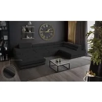 Goldstoff Wohnlandschaft mit Schlaffunktion, Couch für Wohnzimmer - Schlafsofa - Eckcouch, VENUS - Sofa U Form, Ecksofa mit Schlaffunktion und Bettkasten in schwarz