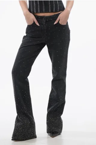 Low Rise BLING Flared Fit Jeans mit Allover-Strasssteinen 2 in Schwarz