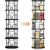 XERSEK Bücherregal 5 Ebenen 360° Drehbares Bookshelf Bodenstehendes Bücherschrank, 1.6m Aufbewahrungsregal Eckregal Spielzeugregal, für Kinderzimmer Wohnzimmer Schlafzimmer Büro Aufbewahrung