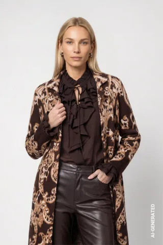 monari - Strickmantel Paisley-Muster black coffee gemustert - Gr. - 36