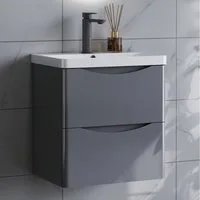 duschspa Waschtisch 50/60/80/100/120 cm Waschbecken mit Unterschrank (Smiley), Hochglanz Weiß/Dunklegrau