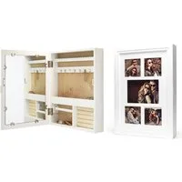 Levandeo® Schmuckkasten, Schmuckschrank Weiß Bilderrahmen 5 Fotos Spiegel MDF Holz