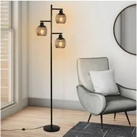 ZMH Stehlampe Vintage E27 Stehleuchte Schwarz 3 flammige Retro Fußschalter