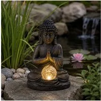 MARELIDA LED Solarleuchte LED Solar Buddha Gartenfigur Buddhafigur Terrasse H: 27cm Lichtsensor, LED Classic, warmweiß (2100K bis 3000K)