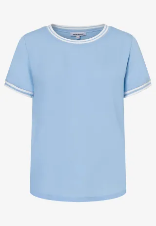 MORE & MORE - Blusenshirt mit Kontrastabschlüssen blau - Gr. - 36