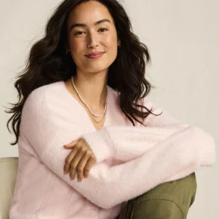 Zopfmuster-Cardigan aus Wimperngarn, Damen,  Pink, Nylon, by Lands' End