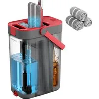 SONGMICS Wischmopp-Set mit Eimer, Bodenwischer, Trennung von Frisch- und Schmutzwasser, (3-St), 3-Kammer-Eimer mit Abstreifer, 360°-Drehkopf, 3 Mikrofaserbezug