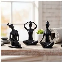 Levandeo® Dekofigur, 3er Set Yoga Deko Frau Figur Schwarz Dekofigur Yogapose Geschenk