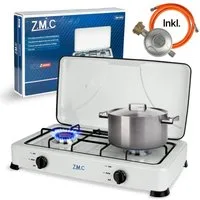 ZMC Gaskocher Tragbarer Gaskocher Campingkocher 2-flammig inkl. Schlauch und Regler, 2,2 kW 50 mBar Outdoor Gasherd Kochfeld Herd Propangas Tischkocher