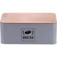 relaxdays Brotkasten mit Bambusdeckel Retro Desig, Eisen, grau