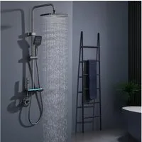 HOMELODY Duschsystem Duschsäule Massagedusche, Regendusche, mit Ambiente-Licht, 3 Strahlart(en), Set, mit Handbrause,mit Wasserfallauslauf,Graphitgrau