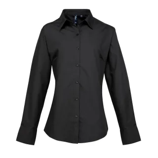 Premier Damen Popeline-Bluse / Bluse / Arbeitshemd, langärmlig (Schwarz)